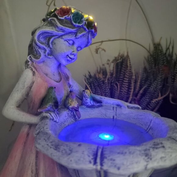 Solar LED Bird Bath Girl Sculpture 11.75" H - Picture 1 of 7